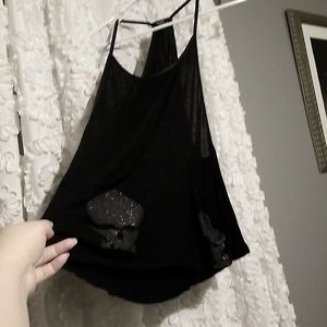 Black tank top with glitter skulls